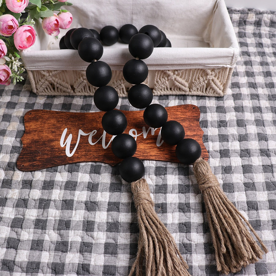 18-Bead Large-Size Necklace with Hemp Rope Tassels