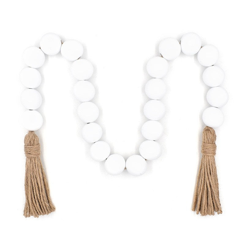 18-Bead Large-Size Necklace with Hemp Rope Tassels