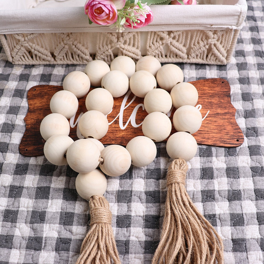 18-Bead Large-Size Necklace with Hemp Rope Tassels