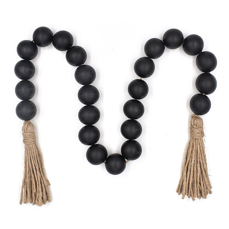 18-Bead Large-Size Necklace with Hemp Rope Tassels