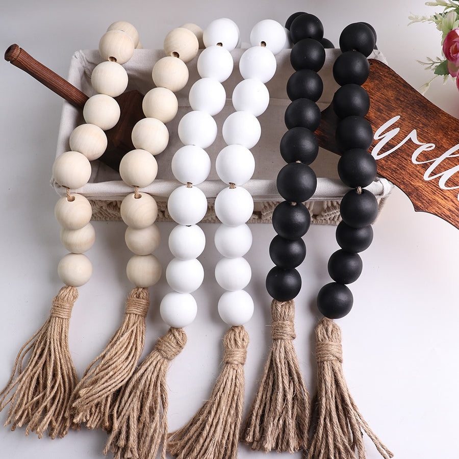 18-Bead Large-Size Necklace with Hemp Rope Tassels