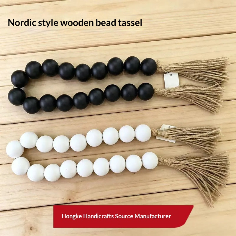 18-Bead Large-Size Necklace with Hemp Rope Tassels