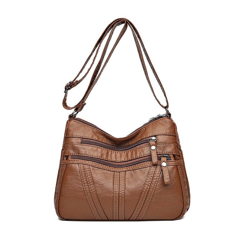 Soft Washed-Leather Textured Shoulder Crossbody Bag