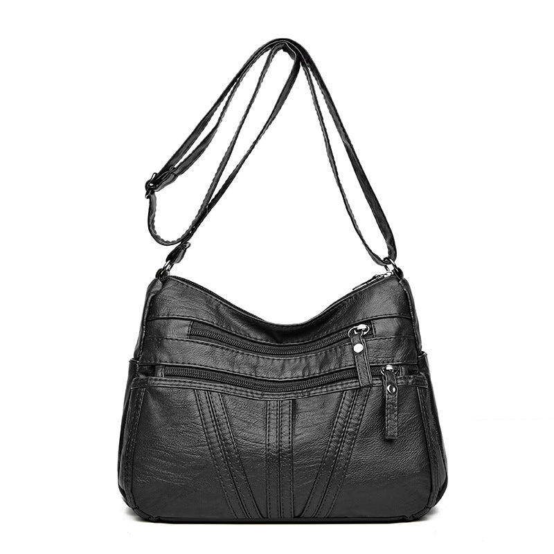 Soft Washed-Leather Textured Shoulder Crossbody Bag