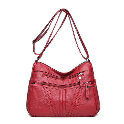 Soft Washed-Leather Textured Shoulder Crossbody Bag