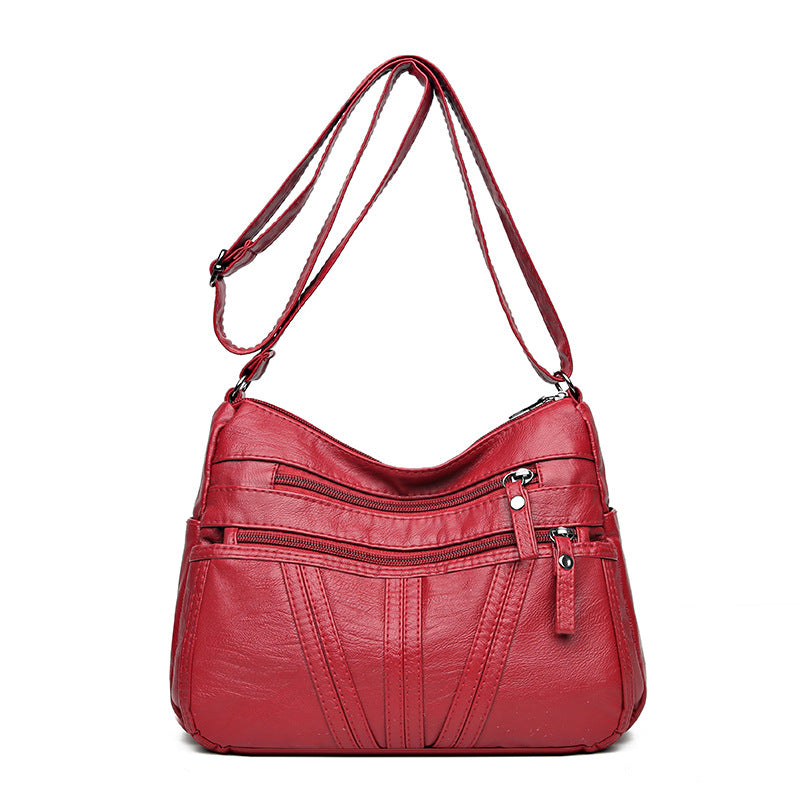 Soft Washed-Leather Textured Shoulder Crossbody Bag
