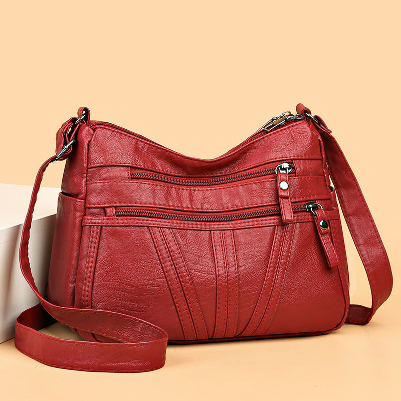 Soft Washed-Leather Textured Shoulder Crossbody Bag