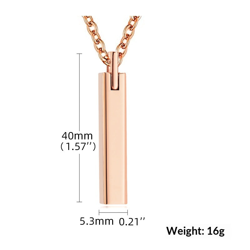 Titanium Steel Square Pillar Cremation Urn Necklace