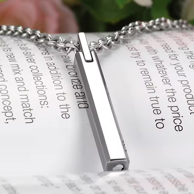 Titanium Steel Square Pillar Cremation Urn Necklace