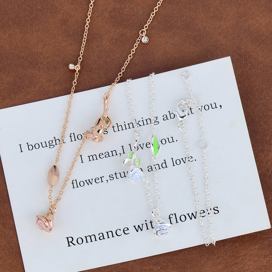 Rose Pendant Necklace with Micro-paved Zircons - Luxury Design