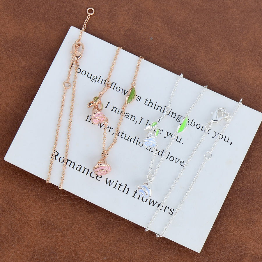 Rose Pendant Necklace with Micro-paved Zircons - Luxury Design