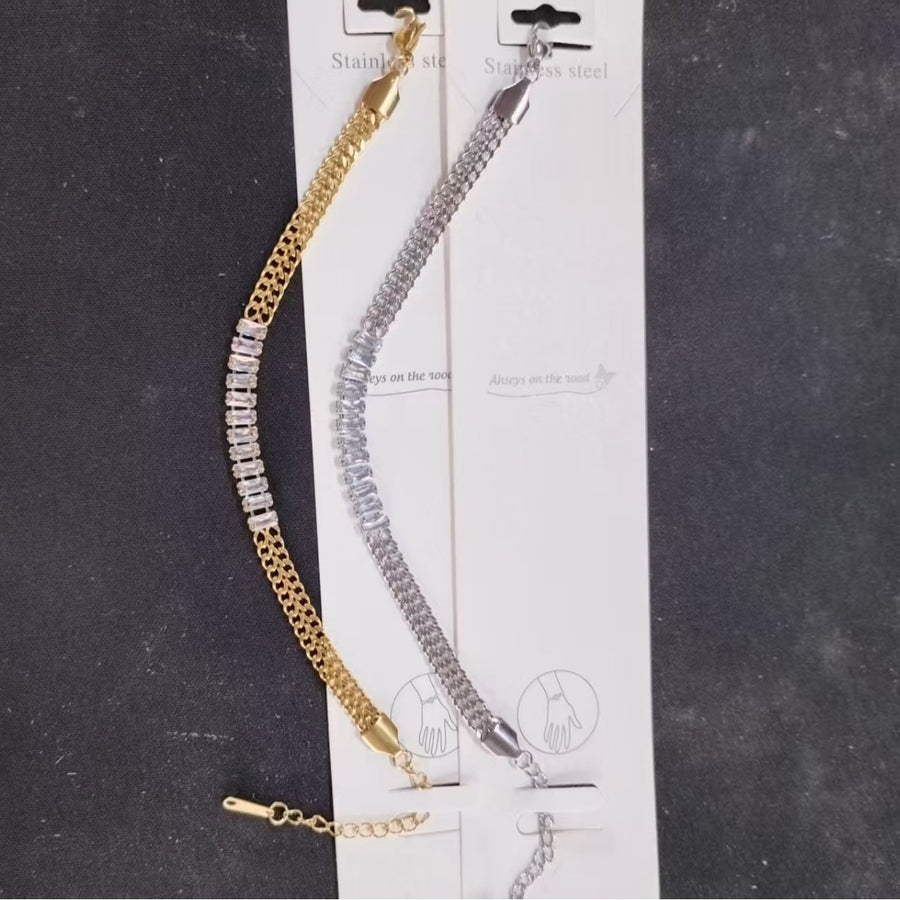 Trendy Zircon-inlaid Double-layer Cuban Chain Bracelet