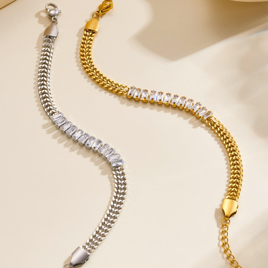 Trendy Zircon-inlaid Double-layer Cuban Chain Bracelet