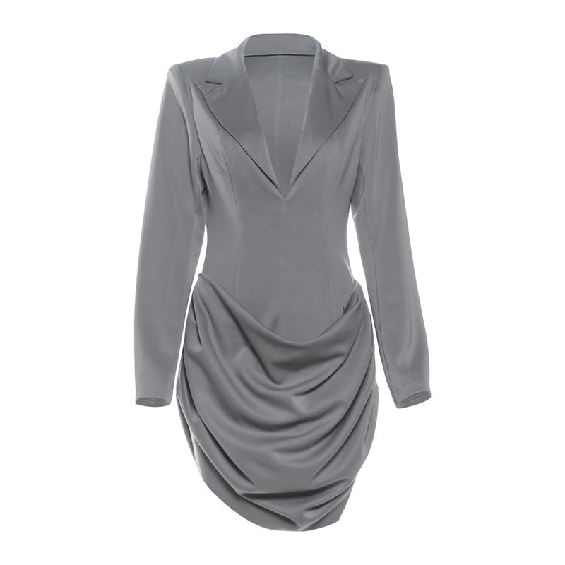 Figure-flattering Deep-V-neck Waist-cinching Dress