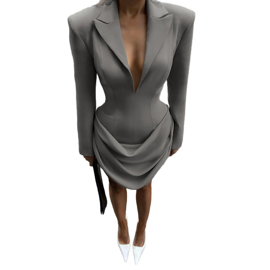 Figure-flattering Deep-V-neck Waist-cinching Dress