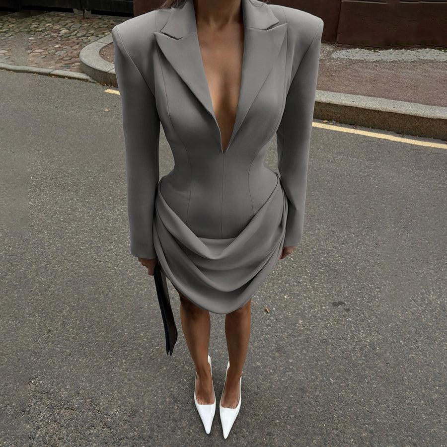 Figure-flattering Deep-V-neck Waist-cinching Dress