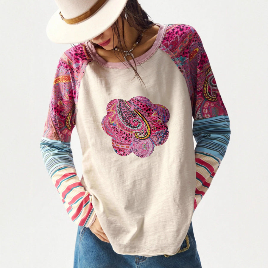 Womens Long-sleeve Printed Crew-neck T-shirt for Every Occasion