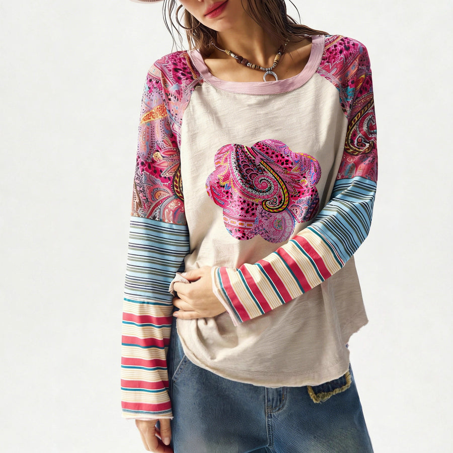Womens Long-sleeve Printed Crew-neck T-shirt for Every Occasion