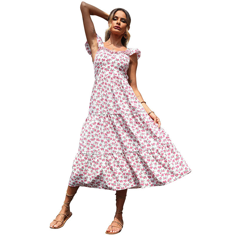 Womens Sleeveless Backless Floral Dress for Summer Style