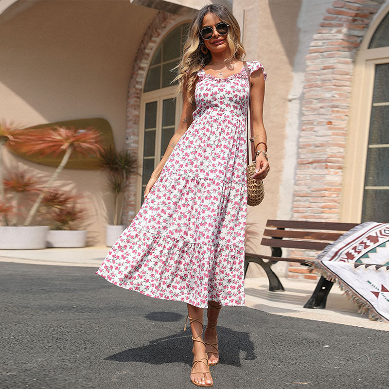Womens Sleeveless Backless Floral Dress for Summer Style