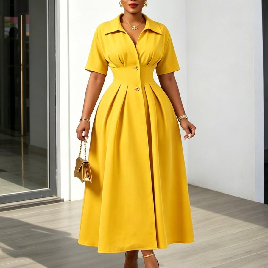 Womens New Lapel-neck Short-sleeve Dress for Every Occasion