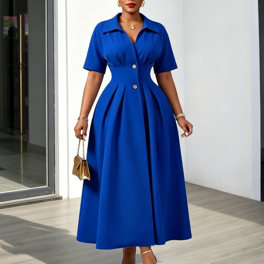 Womens New Lapel-neck Short-sleeve Dress for Every Occasion
