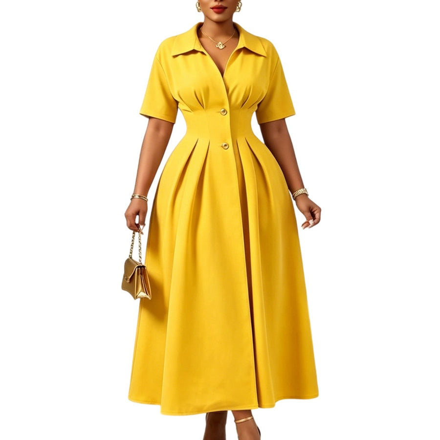 Womens New Lapel-neck Short-sleeve Dress for Every Occasion