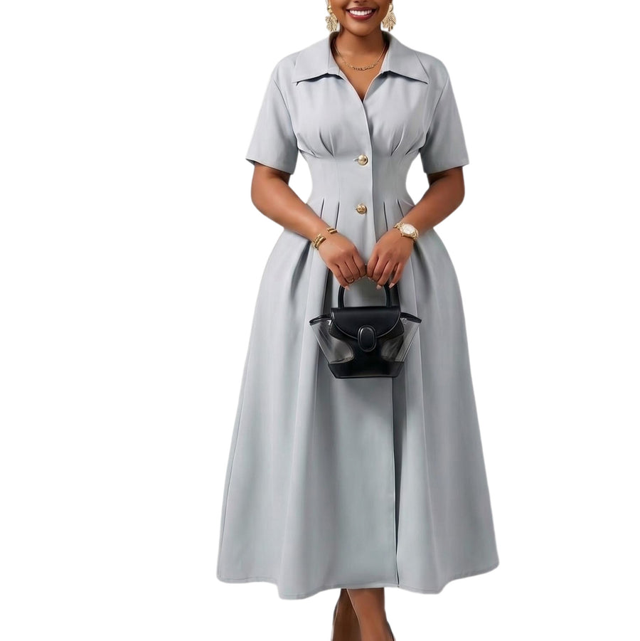 Womens New Lapel-neck Short-sleeve Dress for Every Occasion