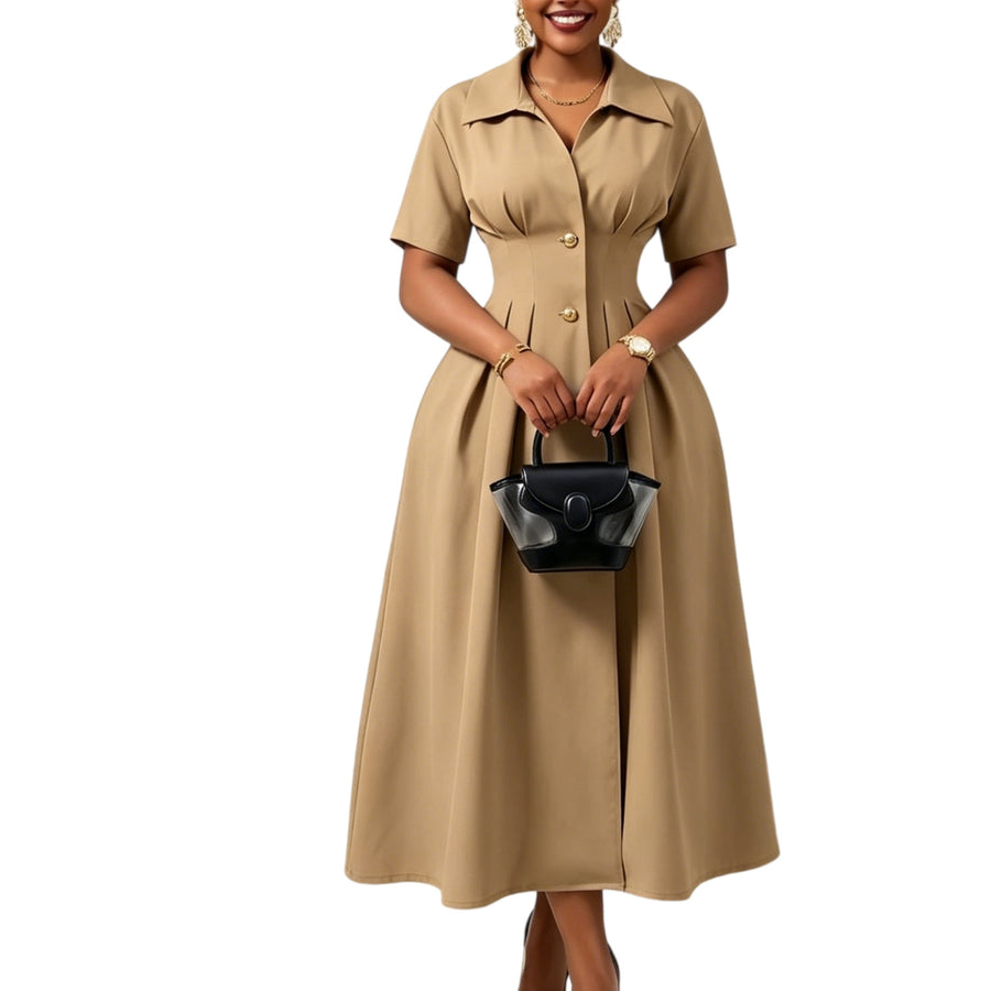 Womens New Lapel-neck Short-sleeve Dress for Every Occasion