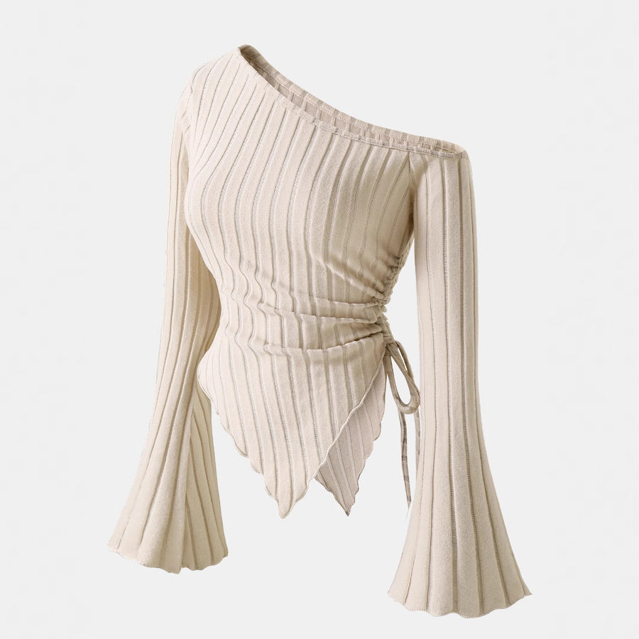 Asymmetric Hem Flared Sleeves Off-shoulder T-shirt