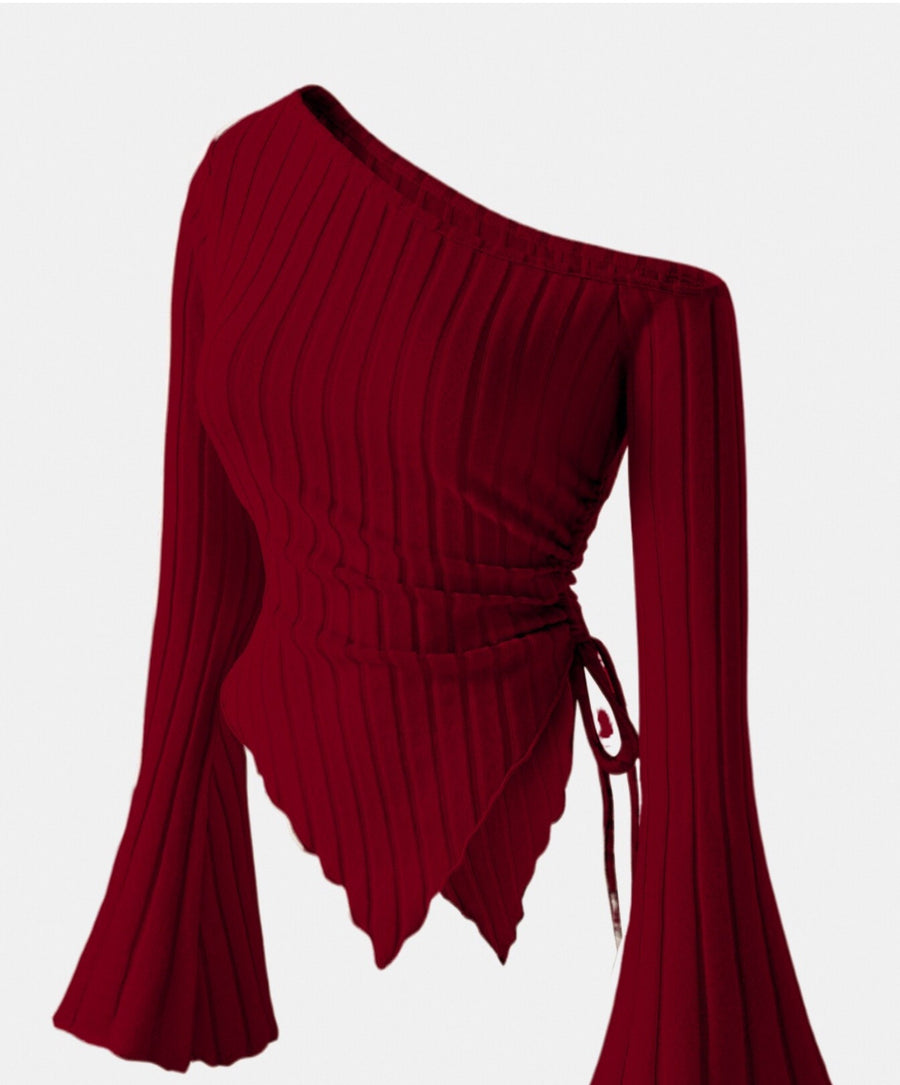 Asymmetric Hem Flared Sleeves Off-shoulder T-shirt
