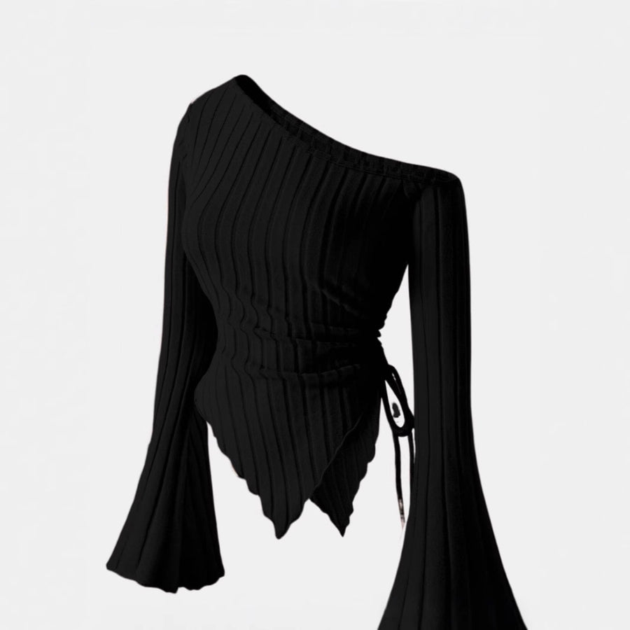 Asymmetric Hem Flared Sleeves Off-shoulder T-shirt