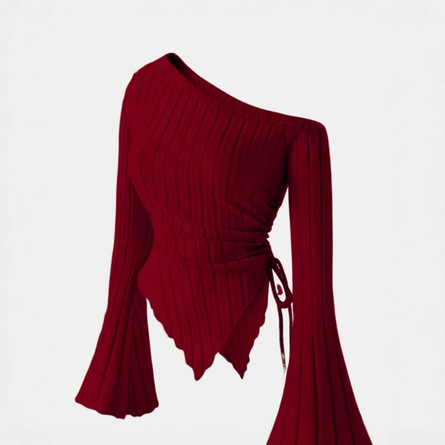 Asymmetric Hem Flared Sleeves Off-shoulder T-shirt