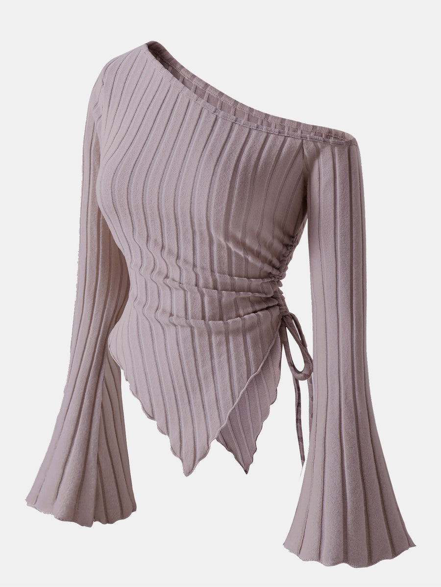 Asymmetric Hem Flared Sleeves Off-shoulder T-shirt