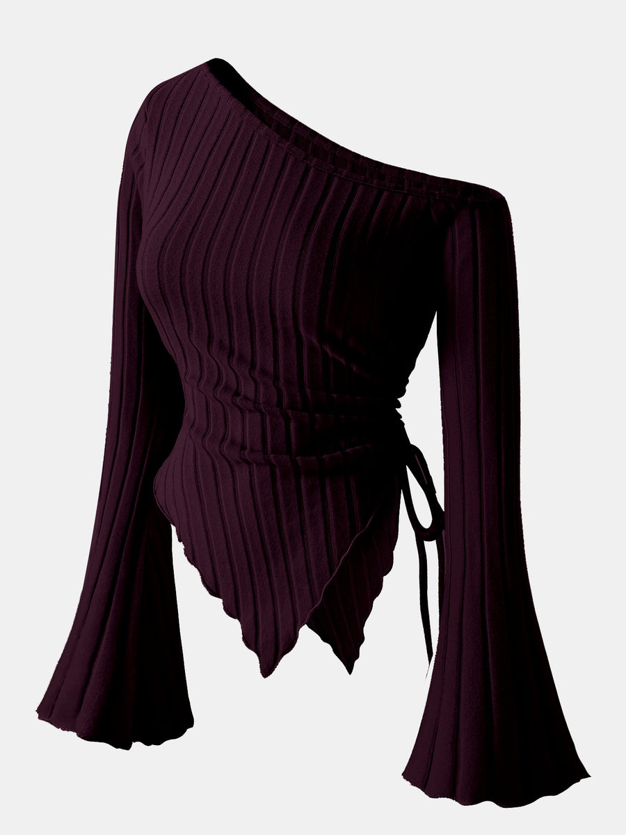 Asymmetric Hem Flared Sleeves Off-shoulder T-shirt