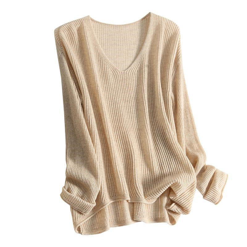 Slimming V-neckline Autumn Winter Long Sleeve T-shirt