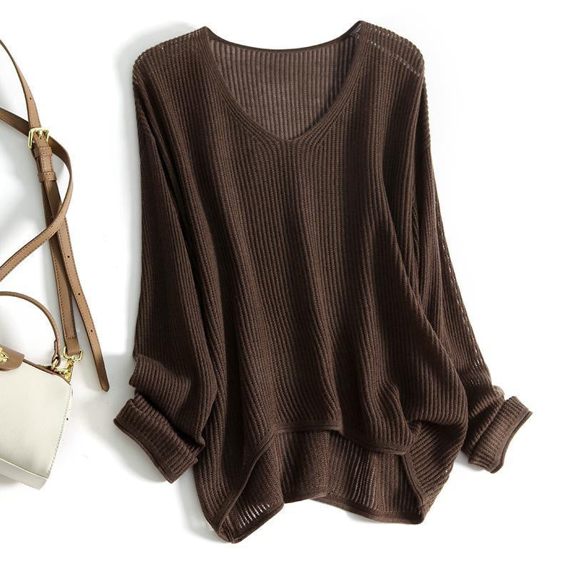 Slimming V-neckline Autumn Winter Long Sleeve T-shirt