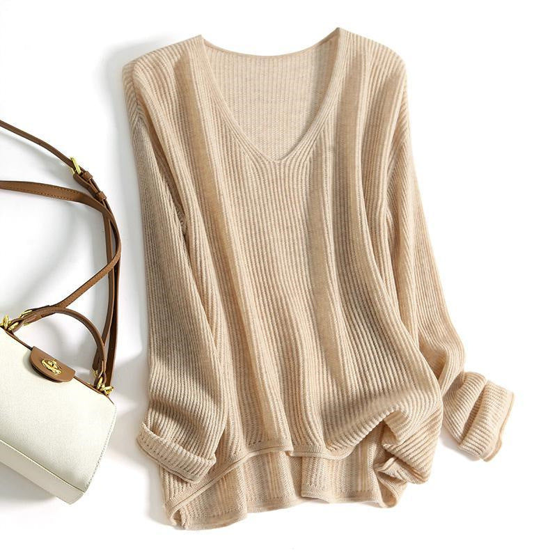 Slimming V-neckline Autumn Winter Long Sleeve T-shirt