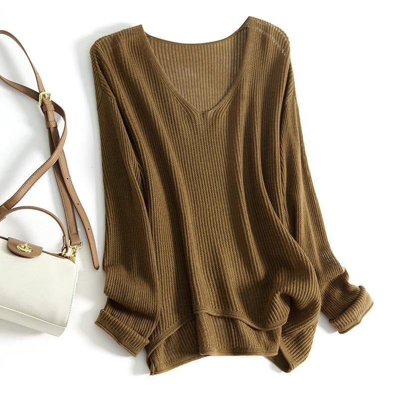 Slimming V-neckline Autumn Winter Long Sleeve T-shirt