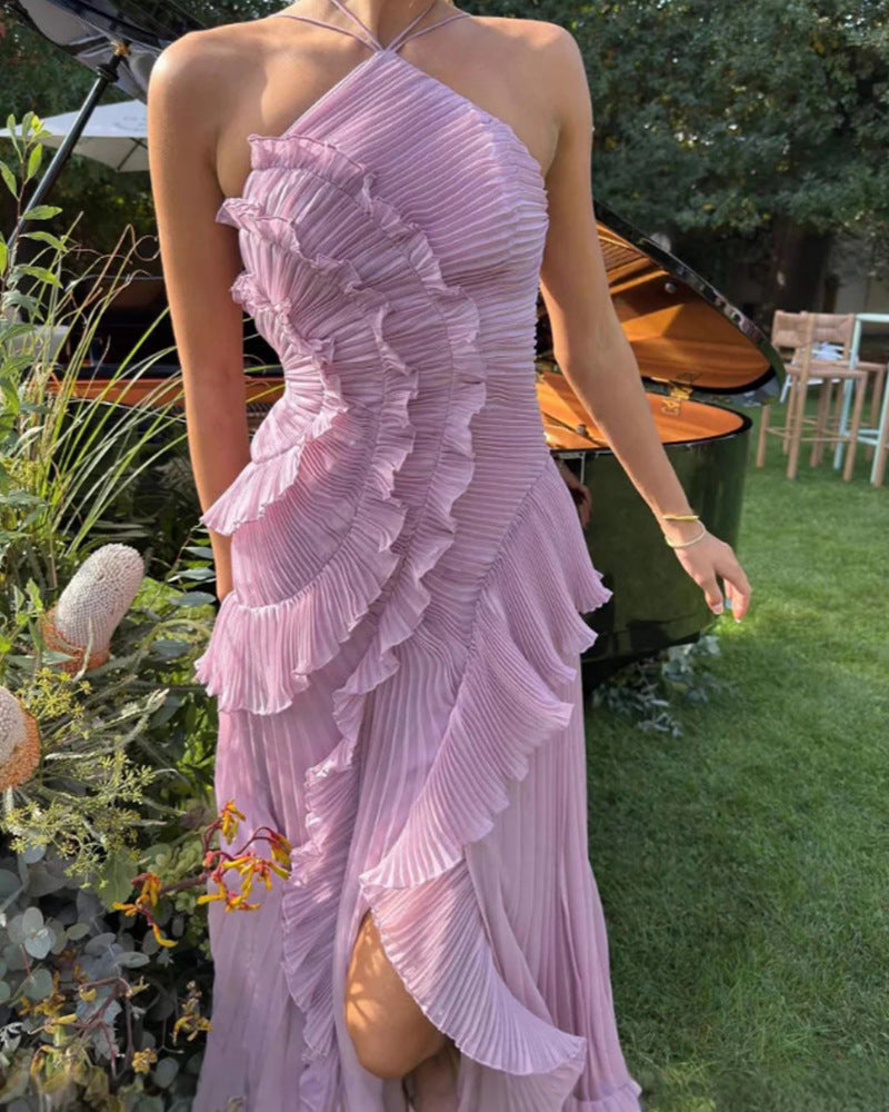 Womens Halter-neck Sexy Strapless Backless Dress