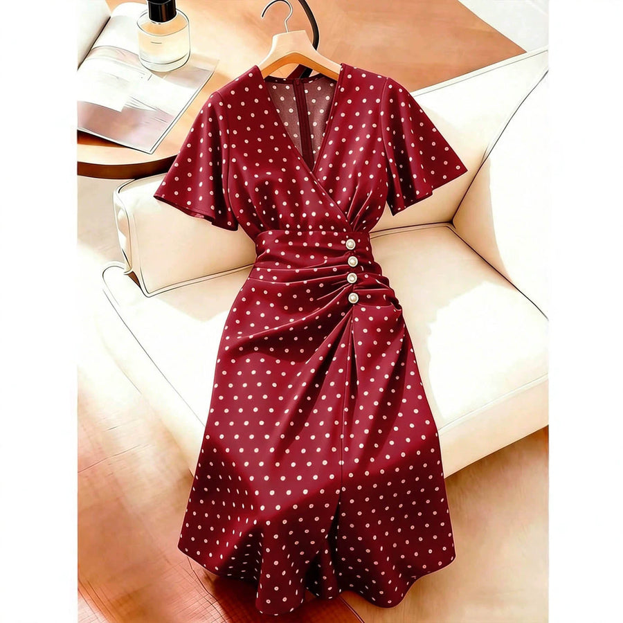 European and American-style Plus-size Polka-dot Dress