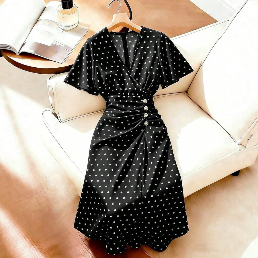 European and American-style Plus-size Polka-dot Dress