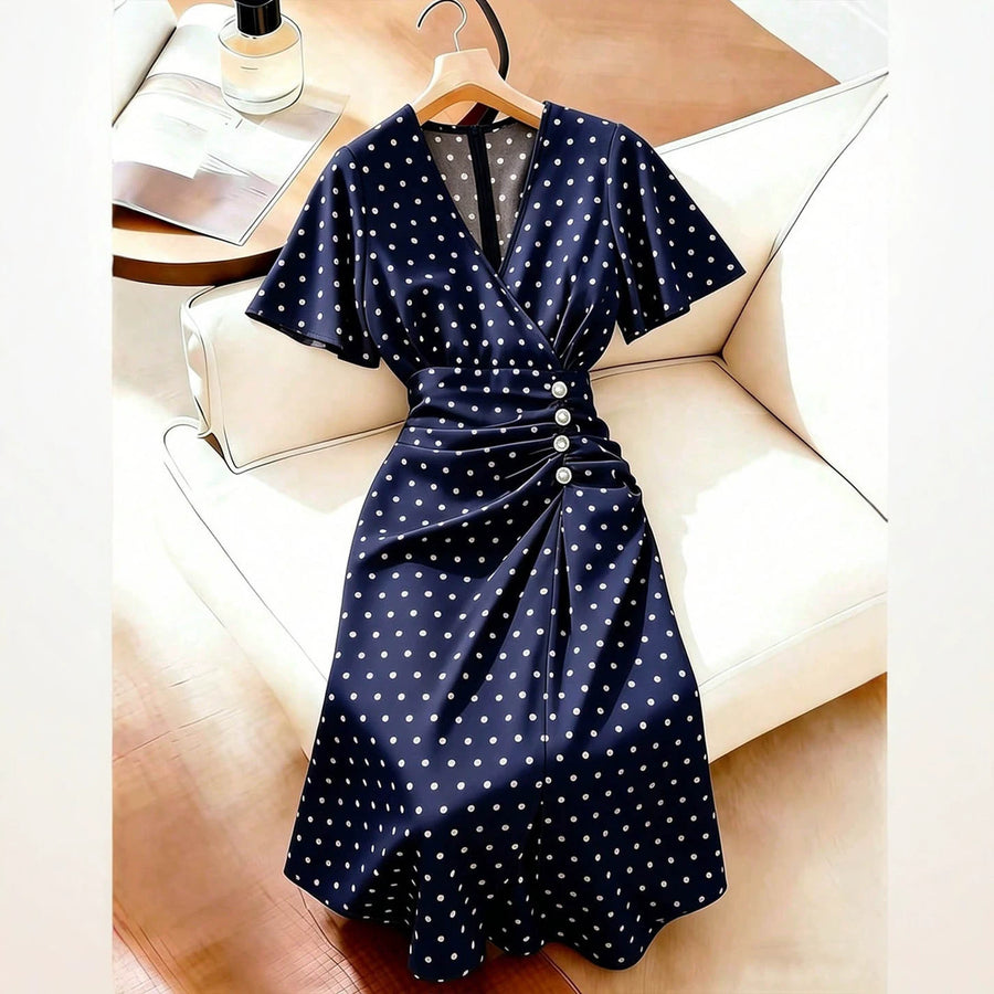 European and American-style Plus-size Polka-dot Dress