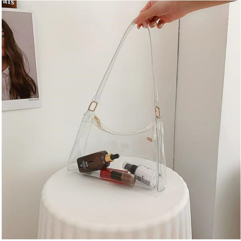 Transparent Jelly Bag - Stylish Crescent-shaped PVC Bag