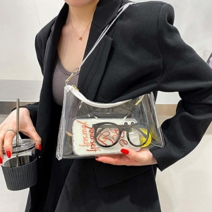 Transparent Jelly Bag - Stylish Crescent-shaped PVC Bag