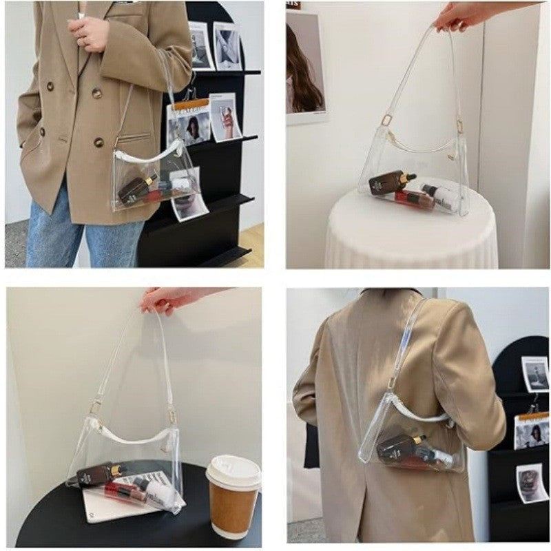 Transparent Jelly Bag - Stylish Crescent-shaped PVC Bag