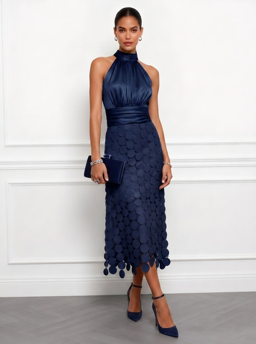 Summer French-Style Geometric Round-Skirt Halter Dress