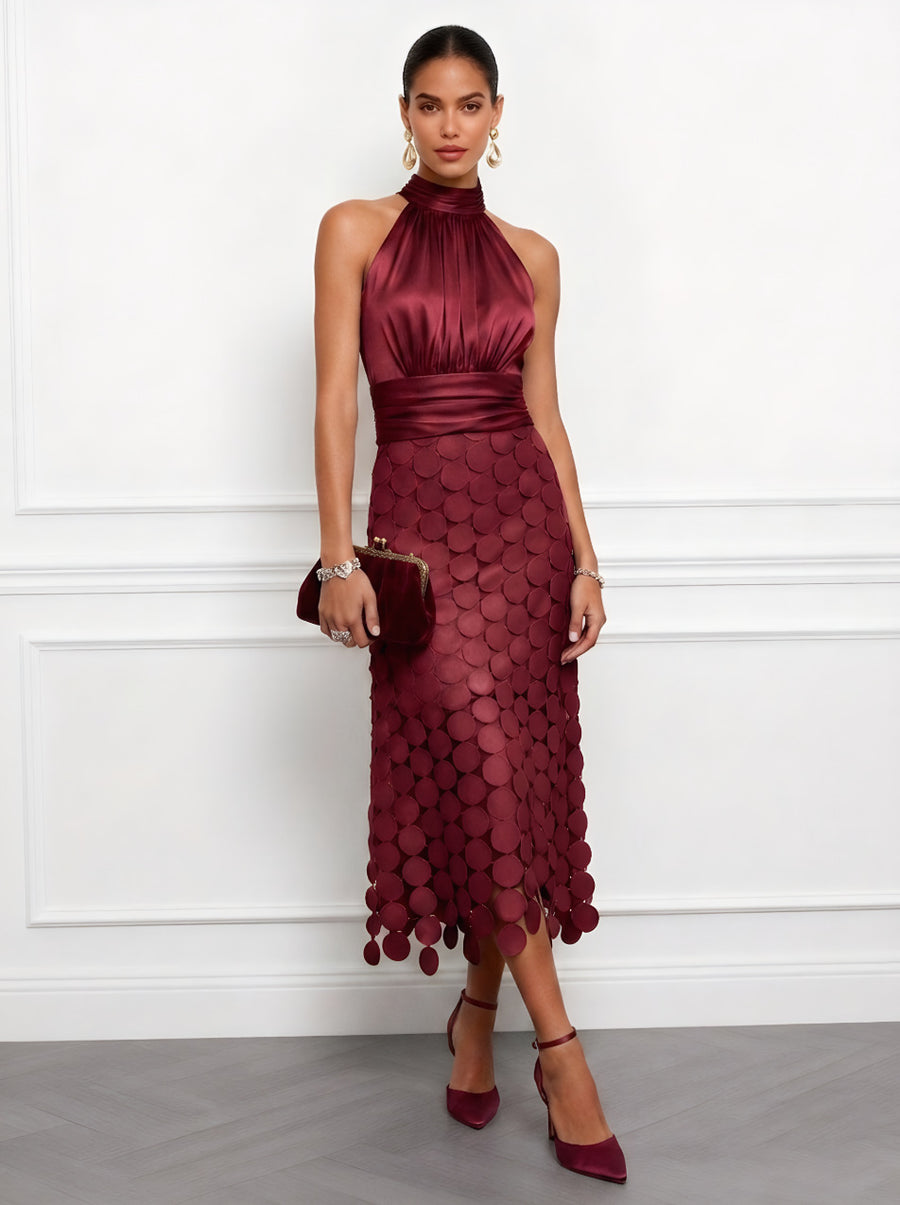 Summer French-Style Geometric Round-Skirt Halter Dress