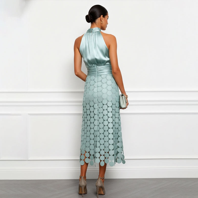 Summer French-Style Geometric Round-Skirt Halter Dress