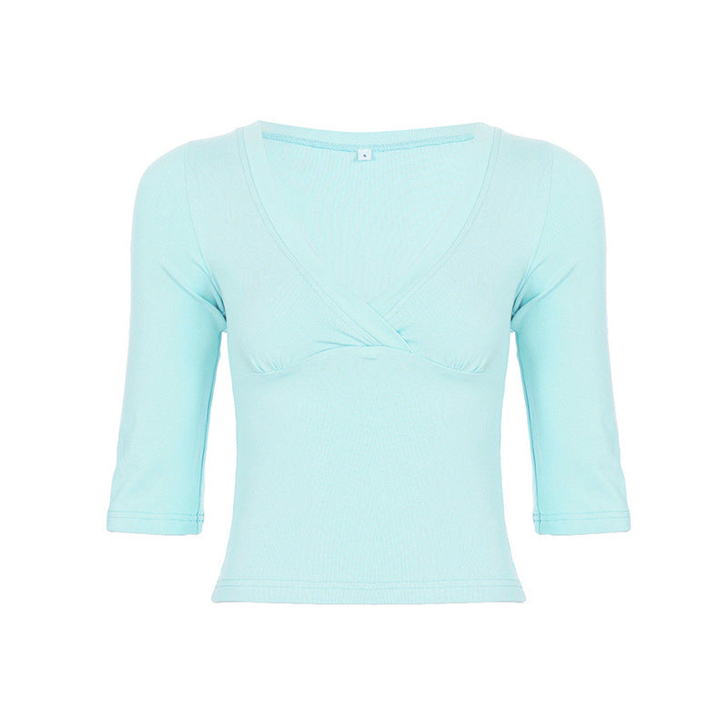 Fashionable Mature-Style Versatile Cropped Knit T-shirt